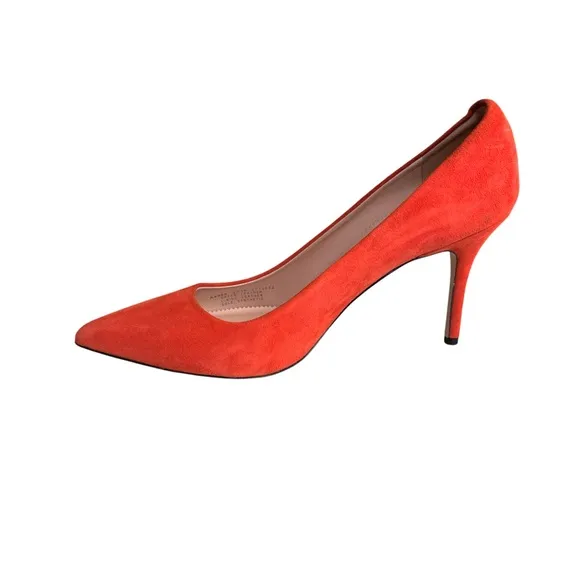 NEW J. Crew Elsie Pointed Toe Pumps Red Coral Suede Leather Stiletto Heels Italy