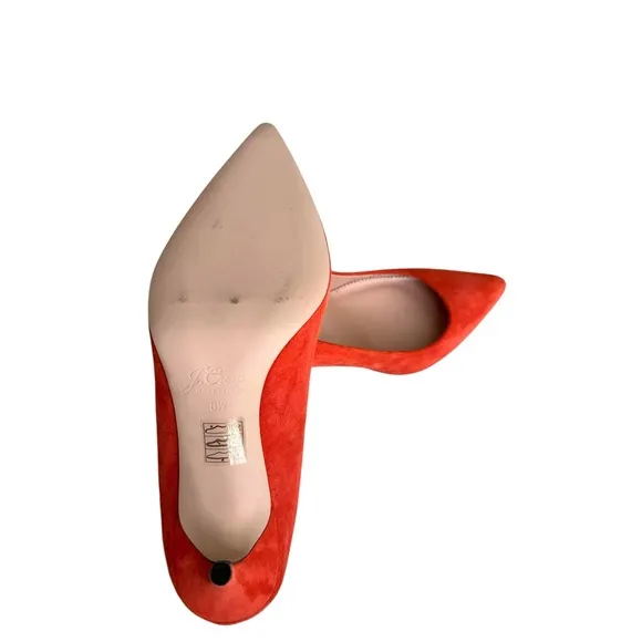 NEW J. Crew Elsie Pointed Toe Pumps Red Coral Suede Leather Stiletto Heels Italy