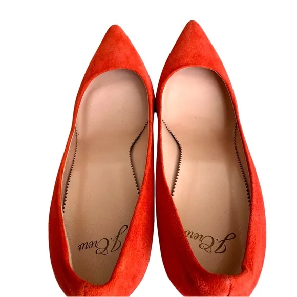 NEW J. Crew Elsie Pointed Toe Pumps Red Coral Suede Leather Stiletto Heels Italy