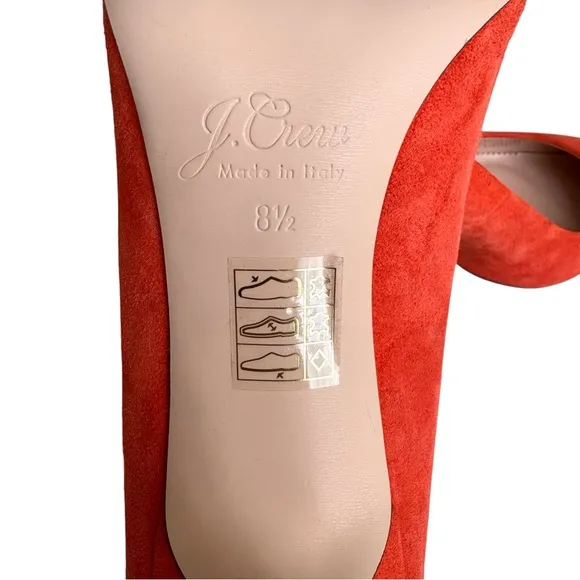 NEW J. Crew Elsie Pointed Toe Pumps Red Coral Suede Leather Stiletto Heels Italy