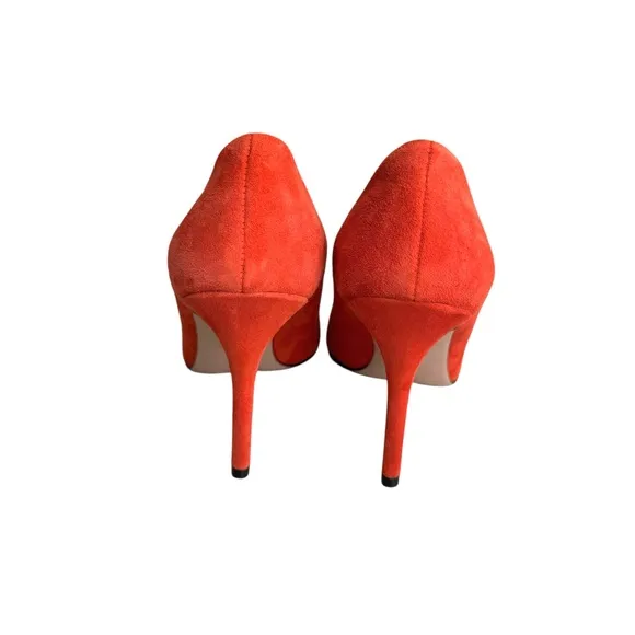 NEW J. Crew Elsie Pointed Toe Pumps Red Coral Suede Leather Stiletto Heels Italy