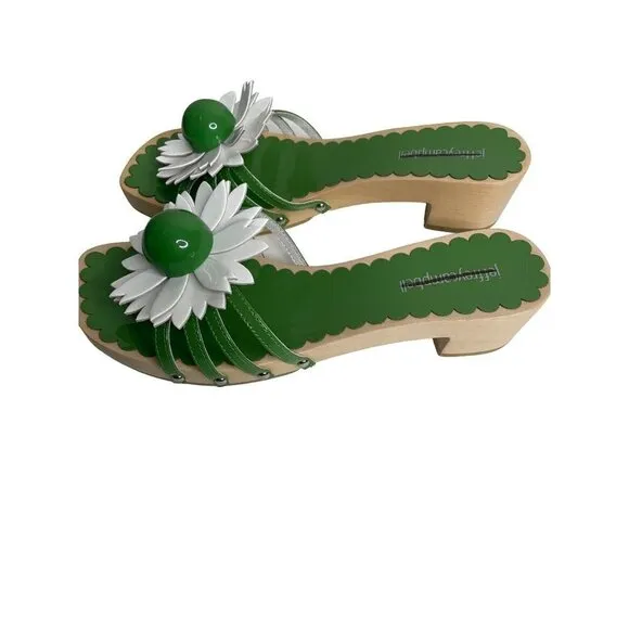 NEW Jeffrey Campbell X Free People Blossoms Wooden Sandal Size 6 Green