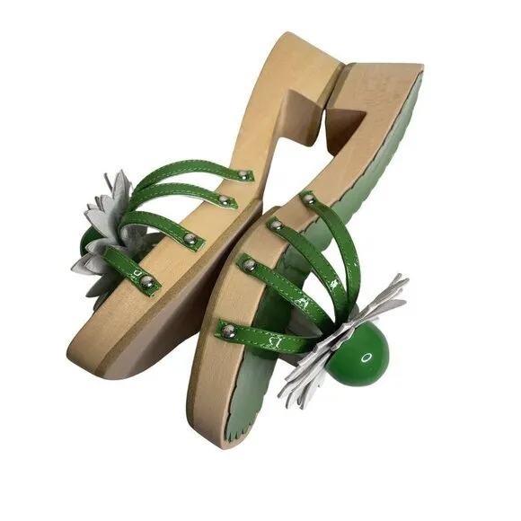 NEW Jeffrey Campbell X Free People Blossoms Wooden Sandal Size 6 Green