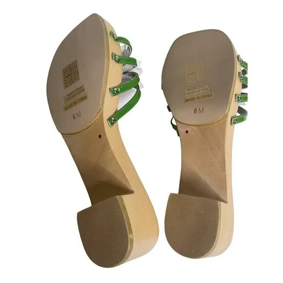 NEW Jeffrey Campbell X Free People Blossoms Wooden Sandal Size 6 Green