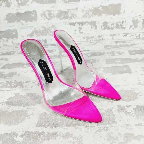 NEW Jessica Rich Women's Racy Pink Clear Slip On High Heel Mules W602