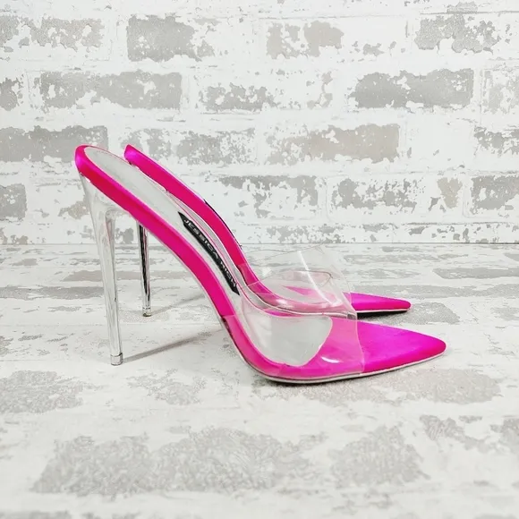 NEW Jessica Rich Women's Racy Pink Clear Slip On High Heel Mules W602