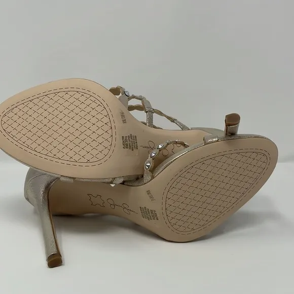 *NEW* Jessica Simpson Jezalynn Strappy Heels Glided Gold Shimmer Sand Size 8
