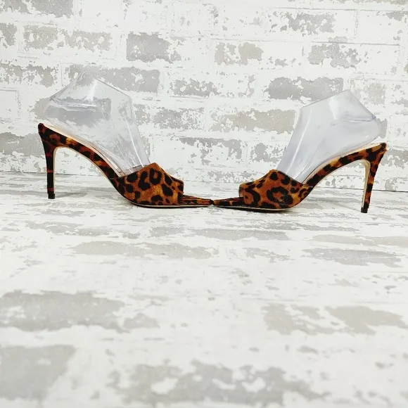 NEW L'AGENCE Lolita Open Toe Leopard Print Leather Slip On High Heeled Mule O179