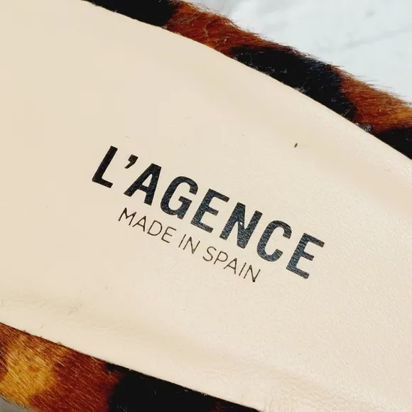 NEW L'AGENCE Lolita Open Toe Leopard Print Leather Slip On High Heeled Mule O179