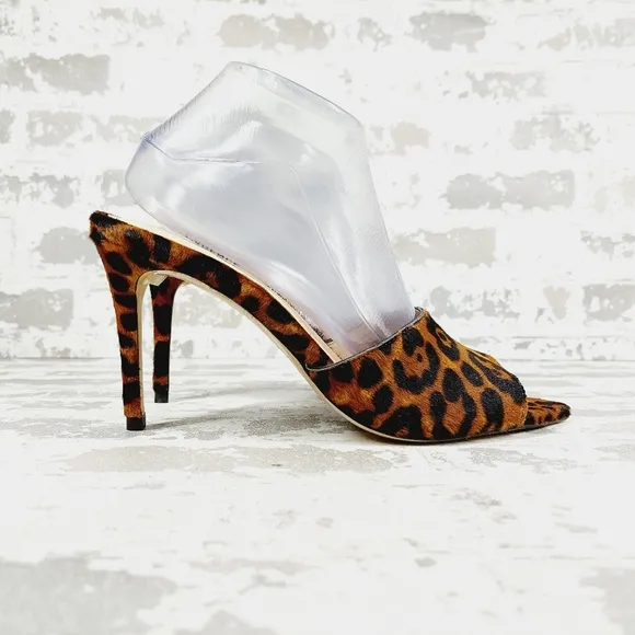 NEW L'AGENCE Lolita Open Toe Leopard Print Leather Slip On High Heeled Mule O179