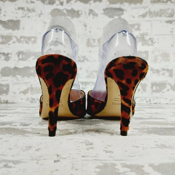 NEW L'AGENCE Lolita Open Toe Leopard Print Leather Slip On High Heeled Mule O179