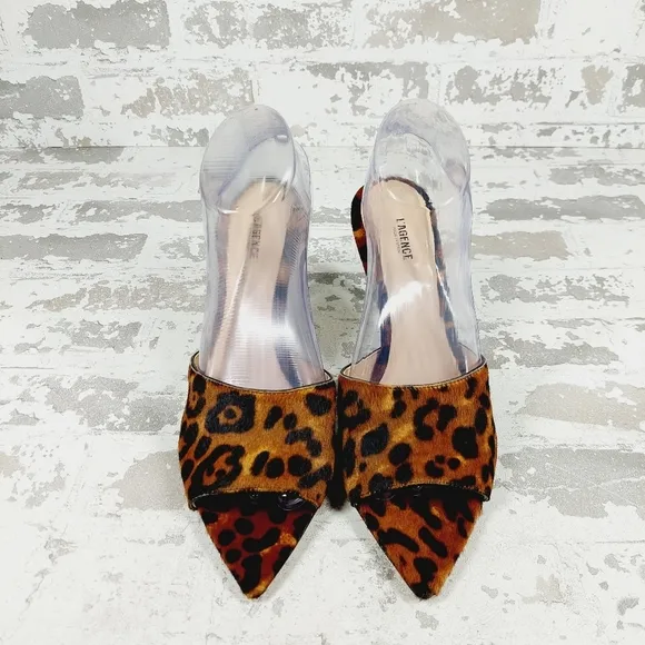 NEW L'AGENCE Lolita Open Toe Leopard Print Leather Slip On High Heeled Mule O179