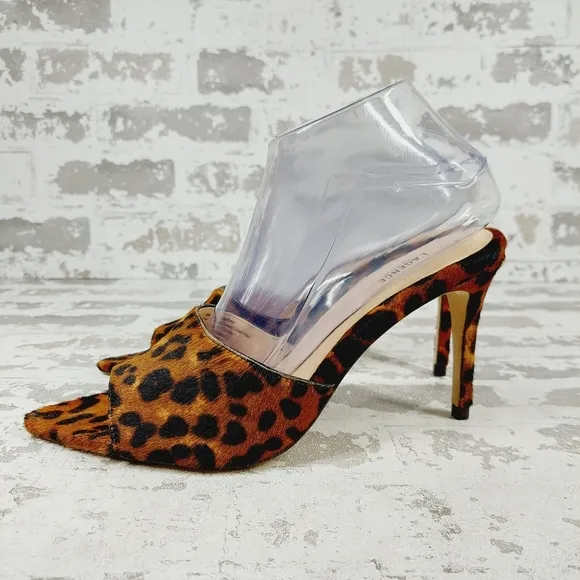 NEW L'AGENCE Lolita Open Toe Leopard Print Leather Slip On High Heeled Mule O179