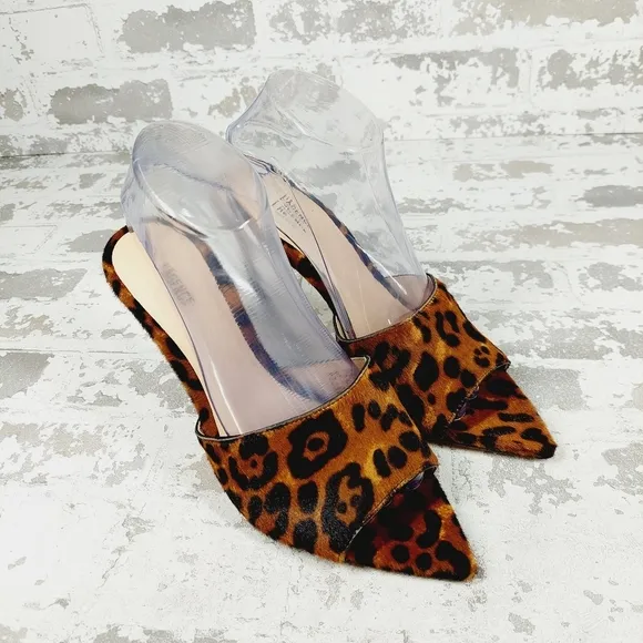 NEW L'AGENCE Lolita Open Toe Leopard Print Leather Slip On High Heeled Mule O179