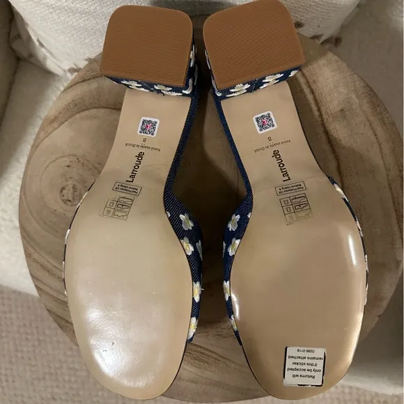 NEW | Larroudé Brigitte Flower-Embroidered Denim Mules