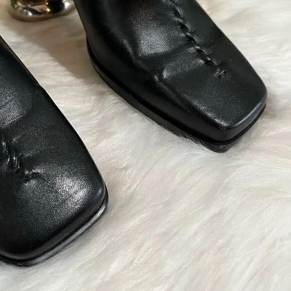 NEW Liz Claiborne Leather Square Toe High Heel Slides Mules Black Sz 7 Y2K NWOB
