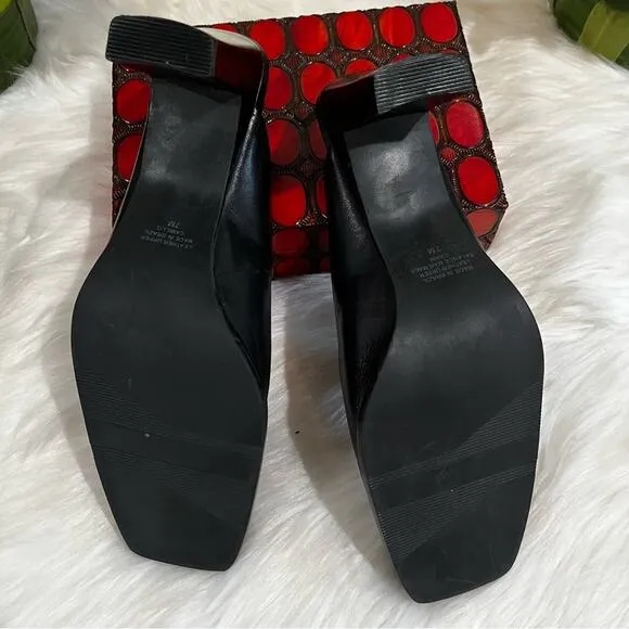 NEW Liz Claiborne Leather Square Toe High Heel Slides Mules Black Sz 7 Y2K NWOB