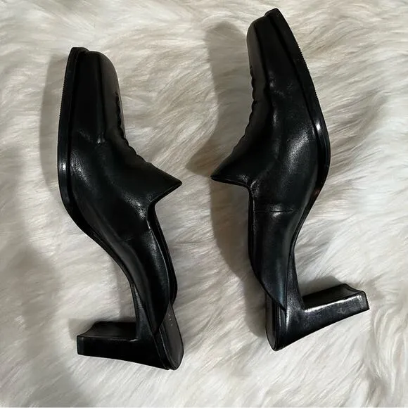 NEW Liz Claiborne Leather Square Toe High Heel Slides Mules Black Sz 7 Y2K NWOB