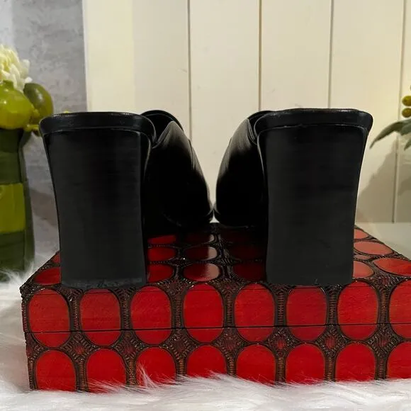 NEW Liz Claiborne Leather Square Toe High Heel Slides Mules Black Sz 7 Y2K NWOB
