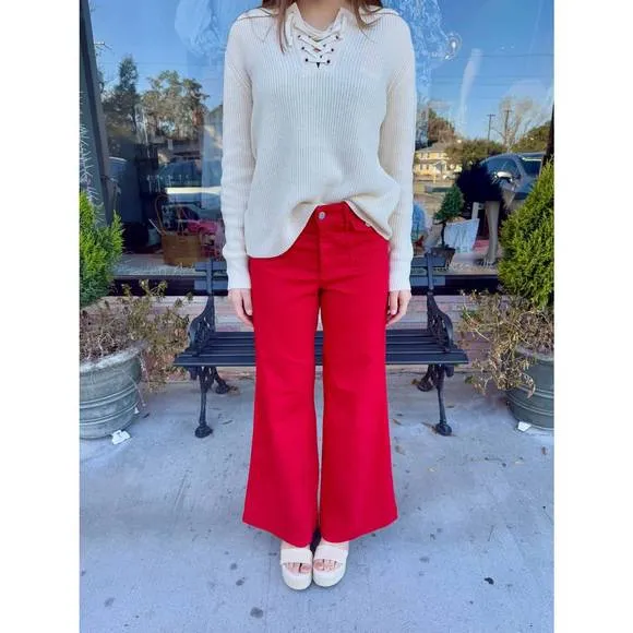 NEW MAC dream wide leg pocket jeans in red
