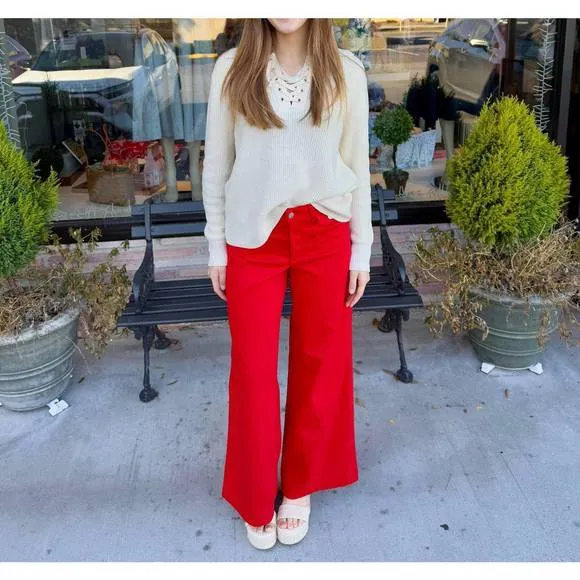 NEW MAC dream wide leg pocket jeans in red
