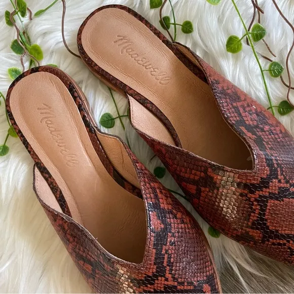 NEW | Madewell The Emilia Mule in Snake Embossed Leather Pointed Toe Size 6