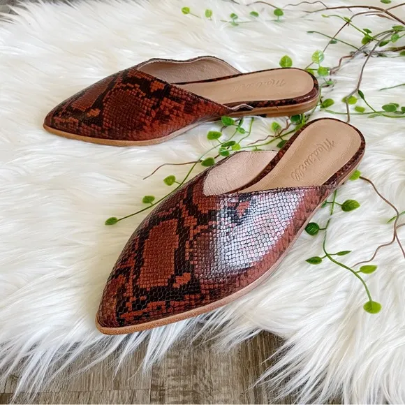 NEW | Madewell The Emilia Mule in Snake Embossed Leather Pointed Toe Size 6