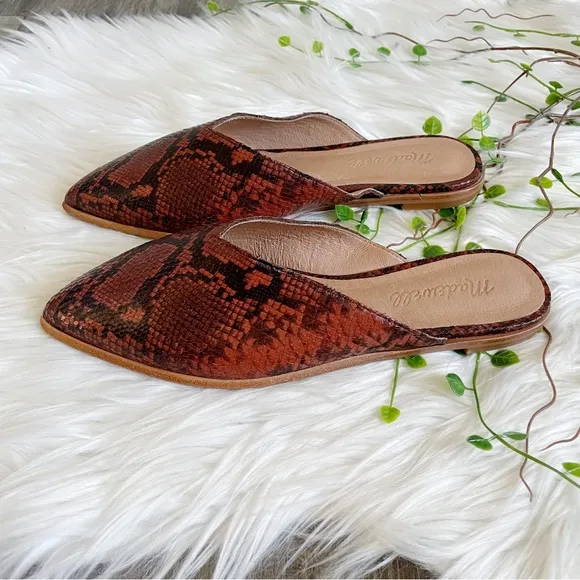 NEW | Madewell The Emilia Mule in Snake Embossed Leather Pointed Toe Size 6