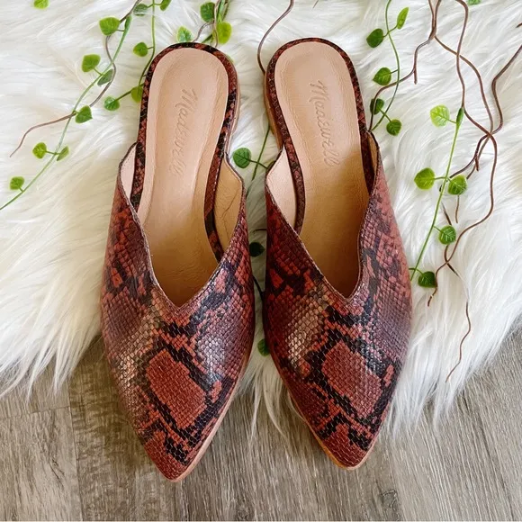 NEW | Madewell The Emilia Mule in Snake Embossed Leather Pointed Toe Size 6