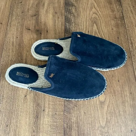 NEW Michael Kors Navy Suede Leather Espadrille Slip On Mules
