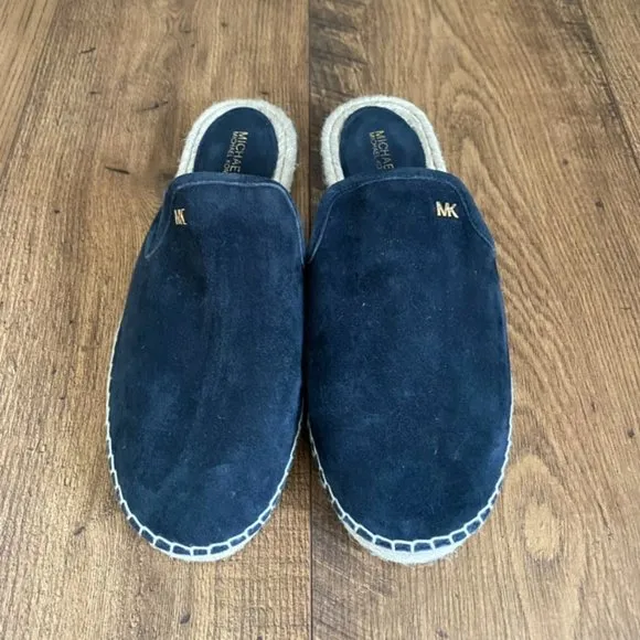 NEW Michael Kors Navy Suede Leather Espadrille Slip On Mules