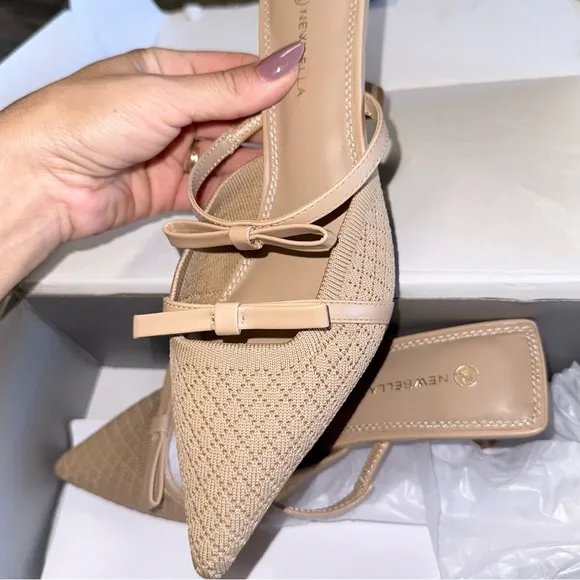 New NEWBELLA Bowtention Pointed Toe Heeled Mules Sz 7