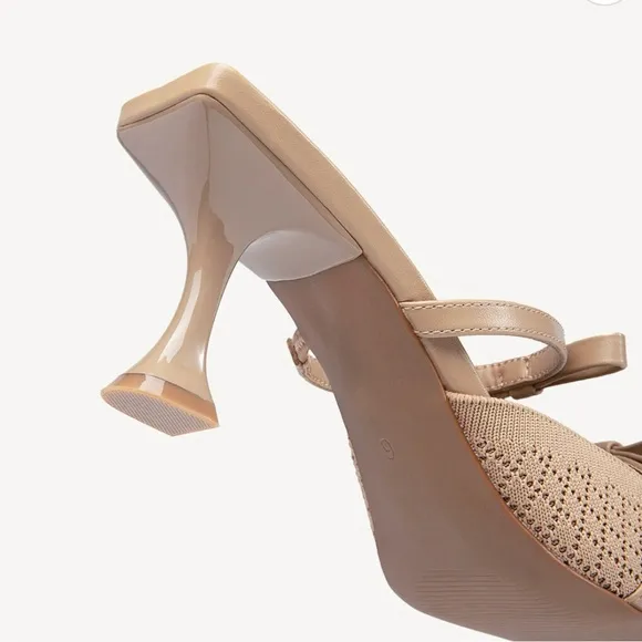 New NEWBELLA Bowtention Pointed Toe Heeled Mules Sz 7