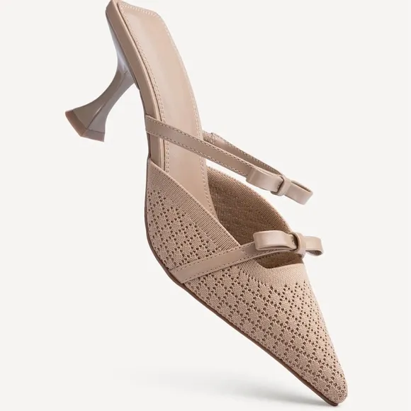 New NEWBELLA Bowtention Pointed Toe Heeled Mules Sz 7