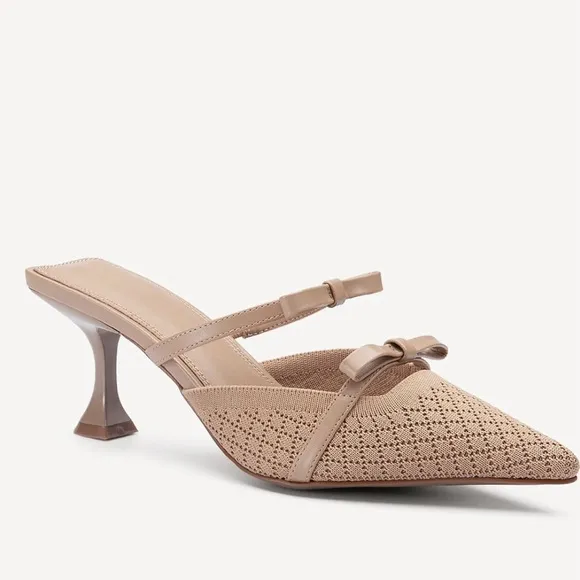 New NEWBELLA Bowtention Pointed Toe Heeled Mules Sz 7