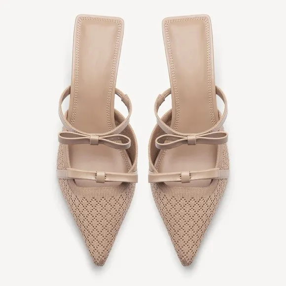 New NEWBELLA Bowtention Pointed Toe Heeled Mules Sz 7