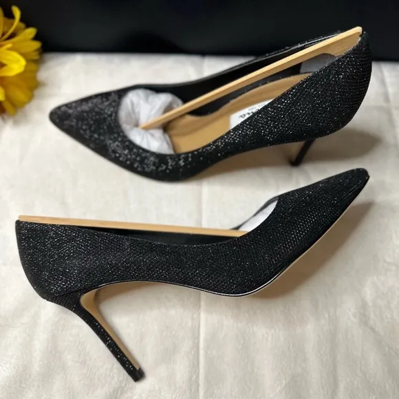New Nina New York 85-YF Classic Black Metallic Glitter Textured Heels 9.5M