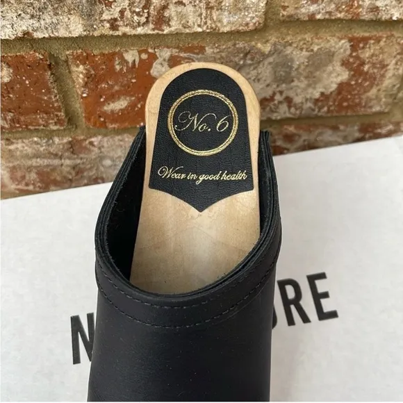 New No.6 Old School High HeelWood Base Black Leather Clogs SizeUS 5/ EUR 35