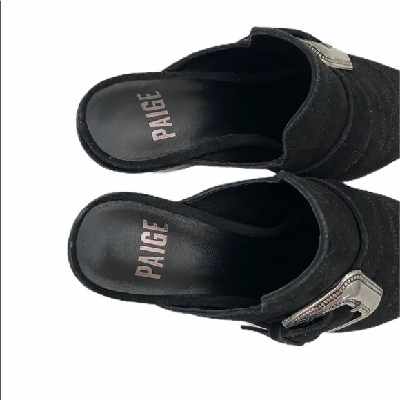 NEW Paige Kensington Western Cowgirl Black Suede Buckle Mules Booties‎ 6