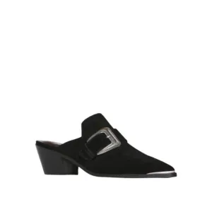 NEW Paige Kensington Western Cowgirl Black Suede Buckle Mules Booties‎ 6