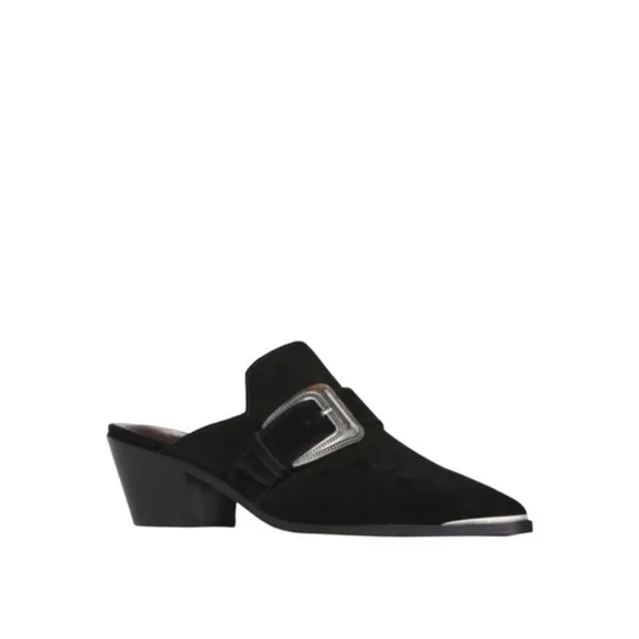 NEW Paige Kensington Western Cowgirl Black Suede Buckle Mules Booties‎ 6