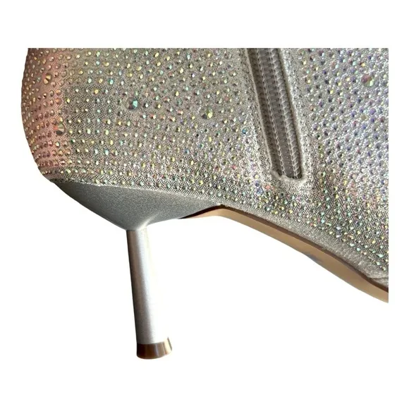 New Rhinestone Pointed Toe Ankle Boots Silver Sparkly Booties