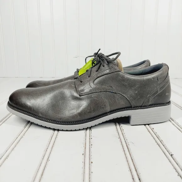 New Rockport TMDS Plain Toe Grey Leather Lace Up Oxfords C788