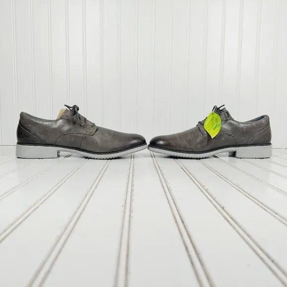 New Rockport TMDS Plain Toe Grey Leather Lace Up Oxfords C788