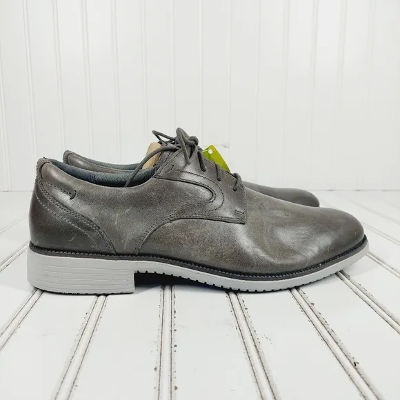 New Rockport TMDS Plain Toe Grey Leather Lace Up Oxfords C788