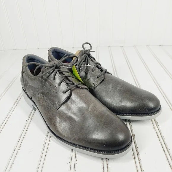 New Rockport TMDS Plain Toe Grey Leather Lace Up Oxfords C788