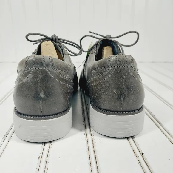 New Rockport TMDS Plain Toe Grey Leather Lace Up Oxfords C788