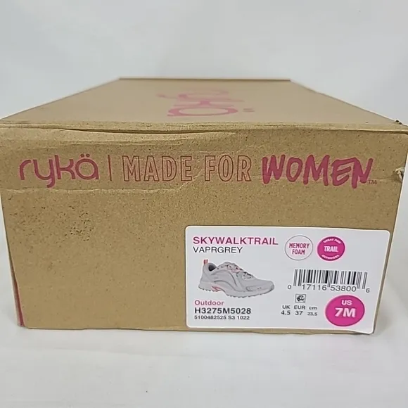 NEW Ryka Women's Skywalk Trail Tread Hiking Shoes Grey Pink Sz 7 NIB