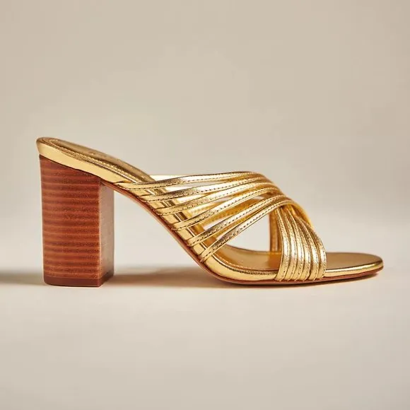 NEW Schutz Size 9.5 Women's Evangeline Mule Strappy Heels - Gold