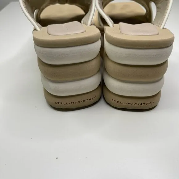 New Stella McCartney Women's White &amp; Beige Wedge Scuba Platform Slides US Size 8